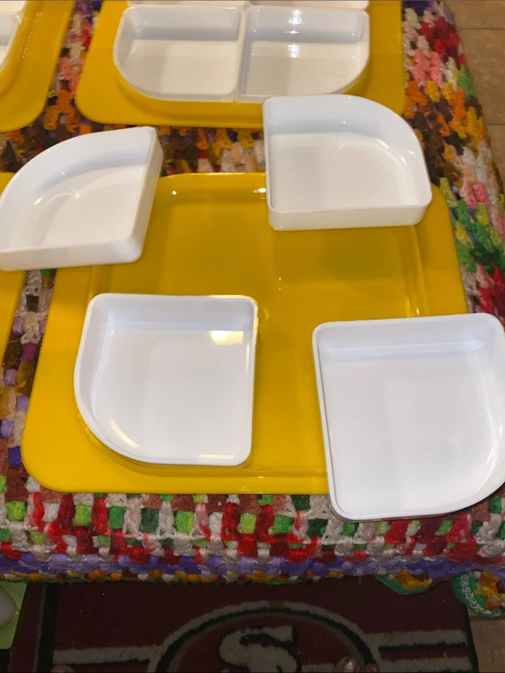 Vintage Yellow and White Removable Sectioned Serving Trays - Set of 4